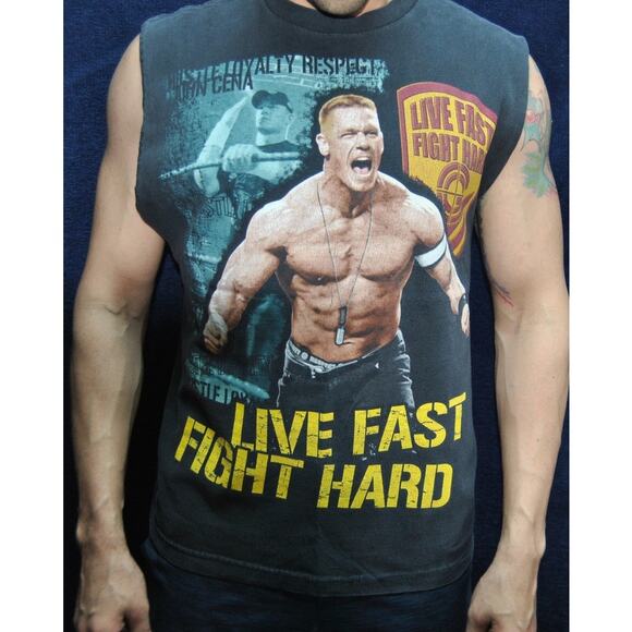 John Cena Live Fast, Fight Hard Medium Black Cutoff Tank Top - Picture 1 of 7